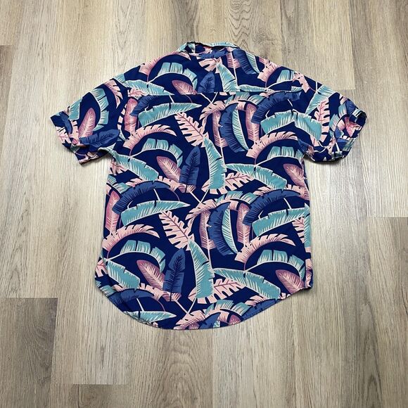 RSVLTS The Roosevelts Shirt Mens Medium Navy Tropical Leaf Hawaiian Aloha Bamboo - Picture 7 of 11